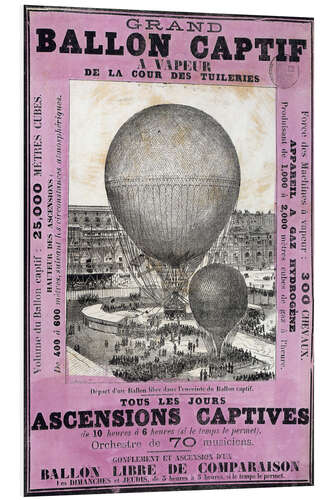 Hartschaumbild Fesselballon von Henri Giffard, 1878