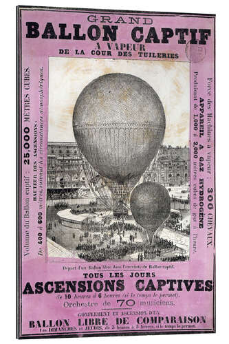 Stampa su plexi-alluminio Henri Giffard's Captive Balloon, 1878