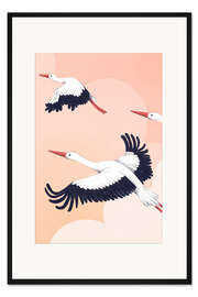 Gerahmter Kunstdruck Störche in der Luft