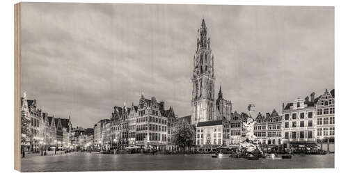 Holzbild Grote Markt mit der Liebfrauenkathedrale in Antwerpen