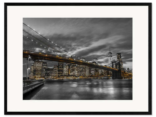 Ingelijste kunstdruk Brooklyn Bridge and Lower Manhattan Skyline