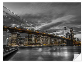 Selvklæbende plakat Brooklyn Bridge and Lower Manhattan Skyline