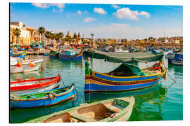 Magnettafel Bunte Fischerboote im Hafen von Marsaxlokk, Malta