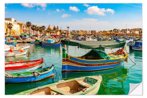 Sticker mural Colourful Fishing Boats in Marsaxlokk, Malta