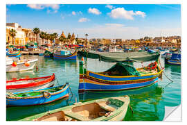 Selvklebende plakat Colourful Fishing Boats in Marsaxlokk, Malta