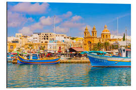 Tableau en aluminium Fishing Boats in Marsaxlokk, Malta