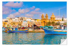 Selvklebende plakat Fishing Boats in Marsaxlokk, Malta