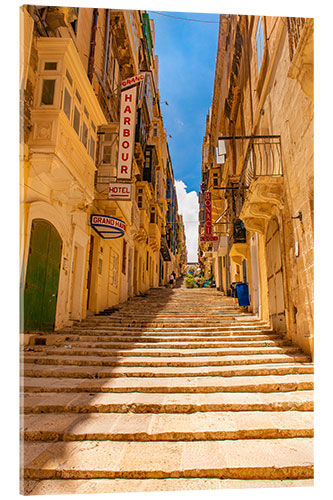 Acrylglasbild Treppe in der Altstadt von Valletta, Malta