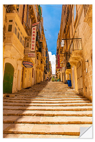 Selvklebende plakat Staircase in the Old Town of Valletta, Malta