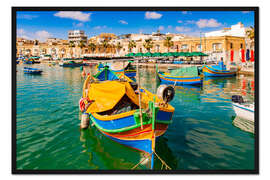 Gerahmter Kunstdruck Bunte Fischerboote in Marsaxlokk, Malta