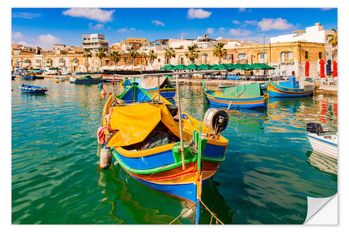 Selvklebende plakat Colorful Fishing Boats in Marsaxlokk, Malta