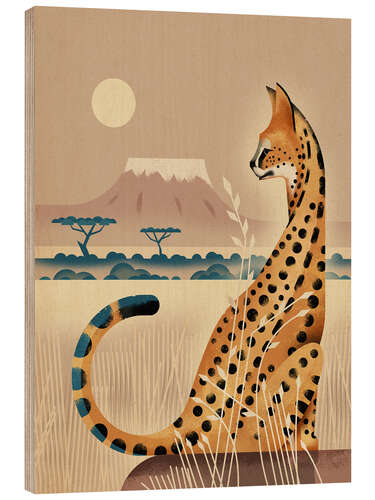 Wood print Serval