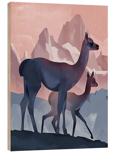 Wood print Guanaco of the Andes