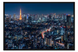 Gerahmter Kunstdruck Tokyo Stadtansicht bei Nacht
