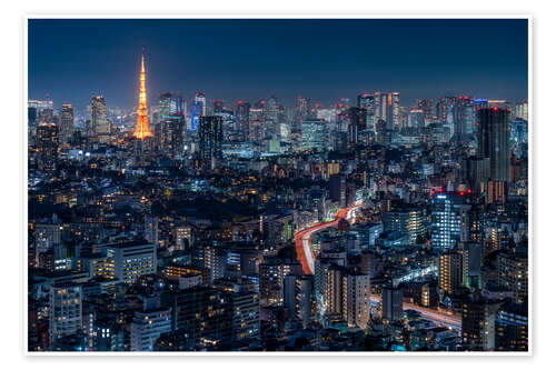 Poster Tokyo Stadtansicht bei Nacht