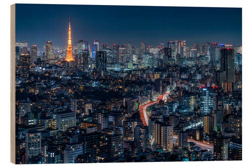 Holzbild Tokyo Stadtansicht bei Nacht