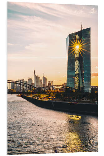 Foam board print ECB in front of the Skyline of Frankfurt am Main