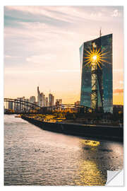 Selvklebende plakat ECB in front of the Skyline of Frankfurt am Main