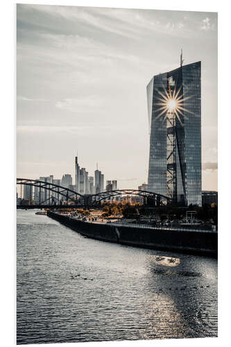 Foam board print ECB in Front of the Skyline With Sun Shining Through the Building