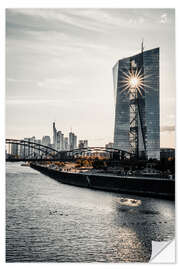 Sisustustarra ECB in Front of the Skyline With Sun Shining Through the Building