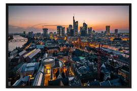 Gerahmter Kunstdruck Blick über dem Römer auf die Skyline, Frankfurt am Main