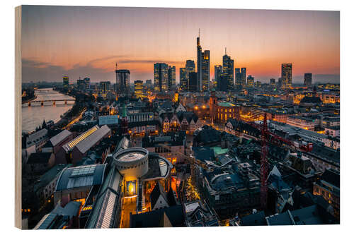 Stampa su legno Vista sul Römer fino allo skyline di Francoforte sul Meno