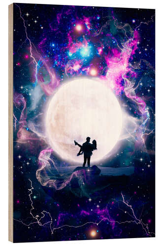 Wood print Loving Couple in Space