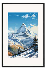 Gerahmter Kunstdruck Reiseplakat Schneebedeckte Alpen