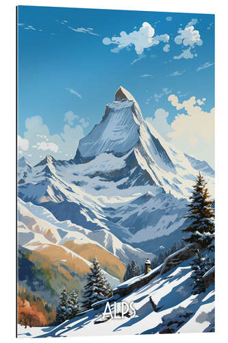 Tableau en plexi-alu Snowy Alps Travel Art