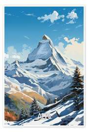 Wandbild  Reiseplakat Schneebedeckte Alpen - Durro Art
