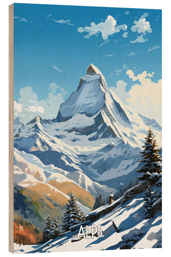 Wood print Snowy Alps Travel Art