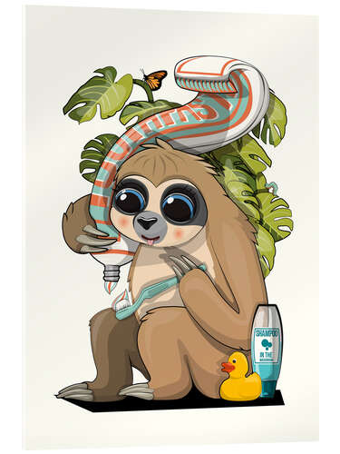 Akrylbillede Sloth Cleaning Teeth in the Bathroom
