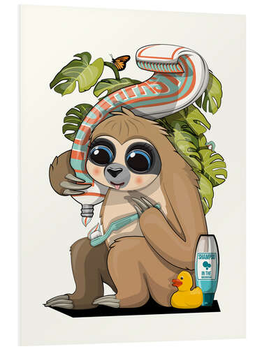 PVC print Sloth Cleaning Teeth in the Bathroom