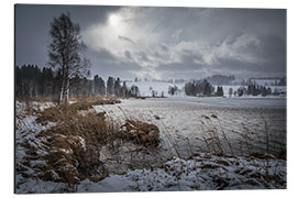 Tableau en aluminium Stormy Winter Day on the Shore of Bayersoiener See, Bavaria