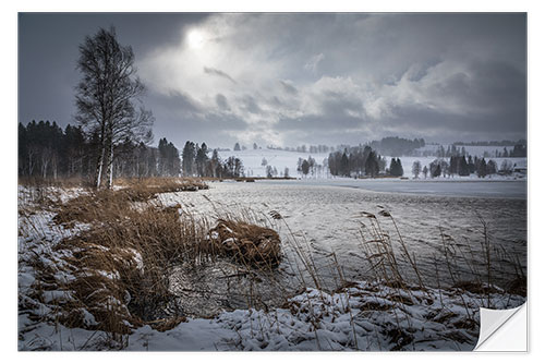 Naklejka na ścianę Stormy Winter Day on the Shore of Bayersoiener See, Bavaria