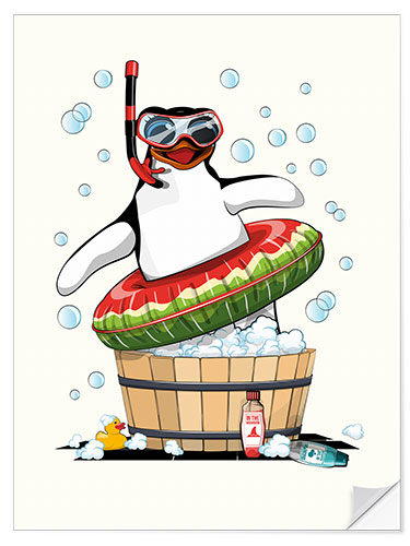 Selvklebende plakat Penguin in Bubble Bath