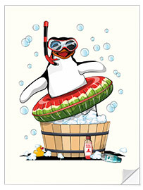 Selvklebende plakat Penguin in Bubble Bath