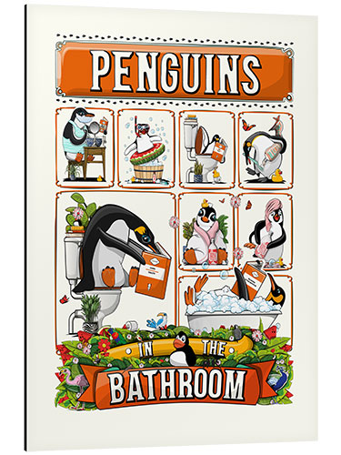 Quadro em alumínio Penguins in the Bathroom