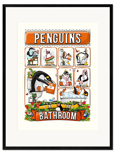 Impresión de arte enmarcada Penguins in the Bathroom