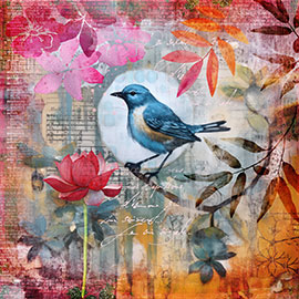 Magnettafel Süßer Hüttensänger in Gartenfantasie