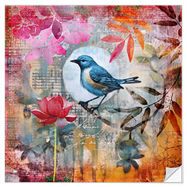 Sticker mural Blue Bird Fantasy Garden