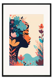 Gerahmter Kunstdruck Blumiges Frauenporträt