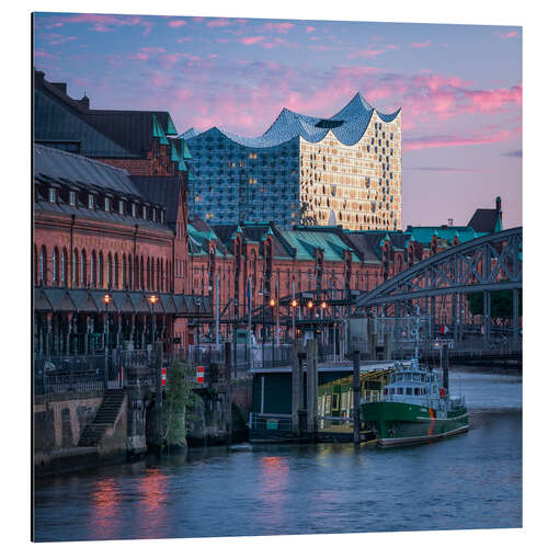 Print på aluminium Elbphilharmonie in Purple Sky