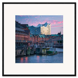 Gerahmter Kunstdruck Elbphilharmonie bei Lila Himmel