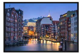 Gerahmter Kunstdruck Nikolaifleet am Abend, Hamburg, Deutschland