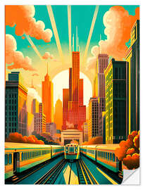 Selvklæbende plakat Chicago Travel Art