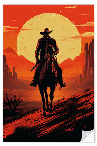 Selvklebende plakat Cowboy Silhouette