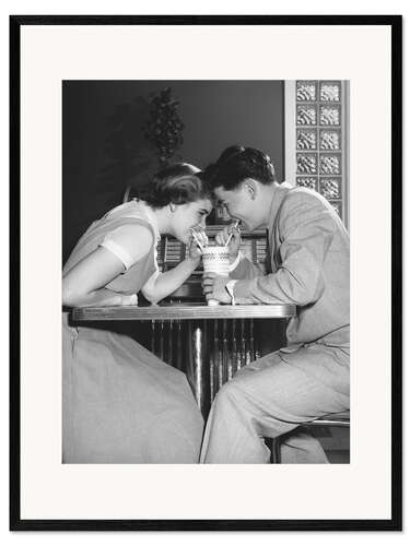 Framed art print Couple with straws