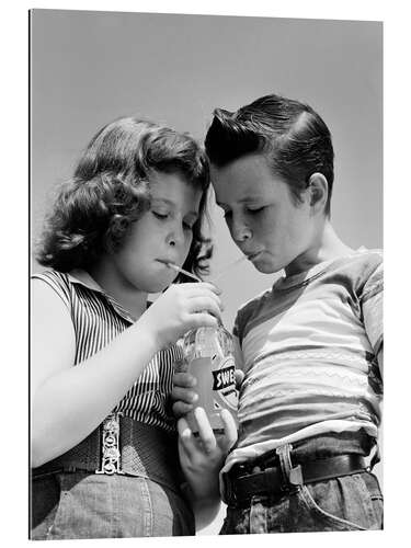 Galleritryck Girl and Boy sharing Soda with a Straw