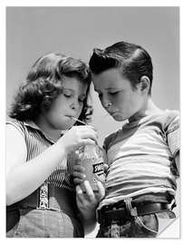 Naklejka na ścianę Girl and Boy sharing Soda with a Straw